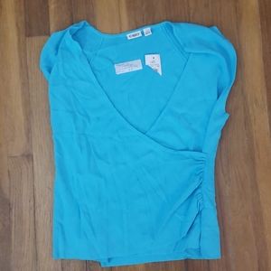 Brand NWT Cato faux wrap top in bright blue
